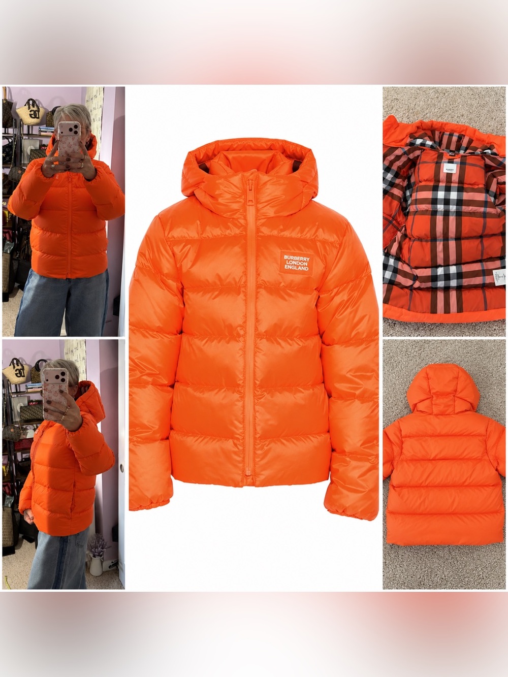 Burberry Orange Hooded Puffer Jacket